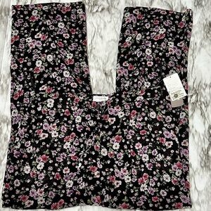 Jones New York Black Floral Silk Pants Boho Chic Resort Wear Daisies Beautiful